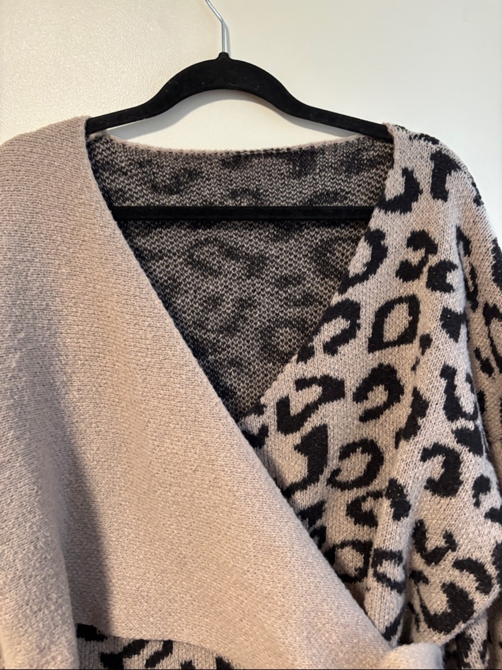 SHEIN Beige and Black Leopard Wrap Cardigan with Side Tie - Picture 3 of 5